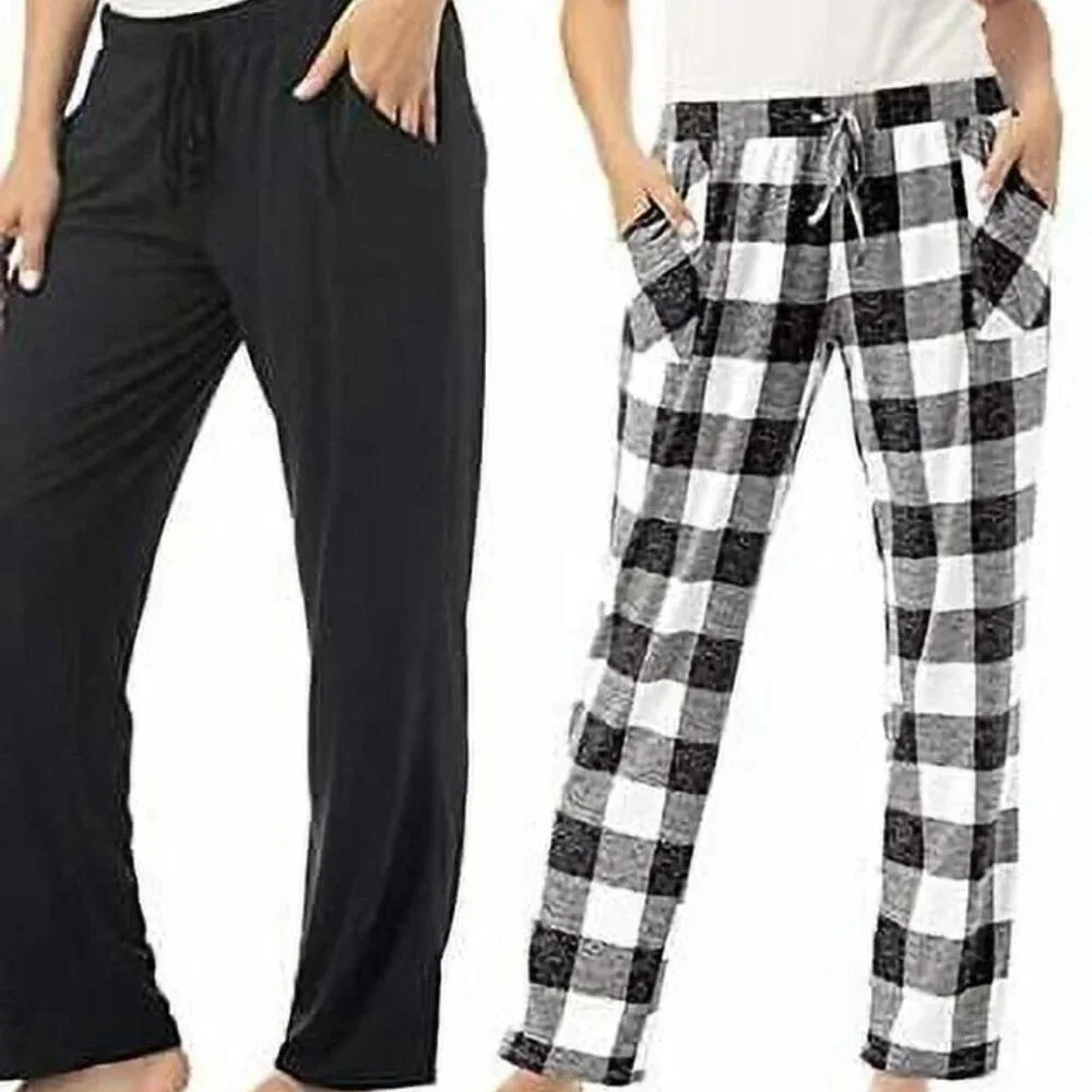 Lucky Brand Ladies' 4 piece PJ Set Nightwearce PJ Set (Black Plaid, X-Small) - Picture 2 of 2